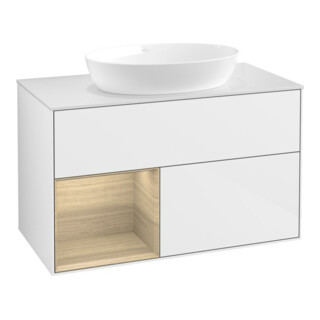 V&B Meuble sous-lavabo Finion 100, Pl blanc mat, Rég Oa ven, écl blanc brillant Lac