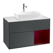 V&B Meuble sous lavabo Finion 100, Pl blanc mat, Reg Peo mat laqué, avec poignée bleue laquée