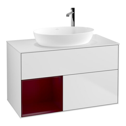 V&B Meuble sous lavabo Finion 100, pl blanc mat, rég Peo mat laqué, blanc mat laqué