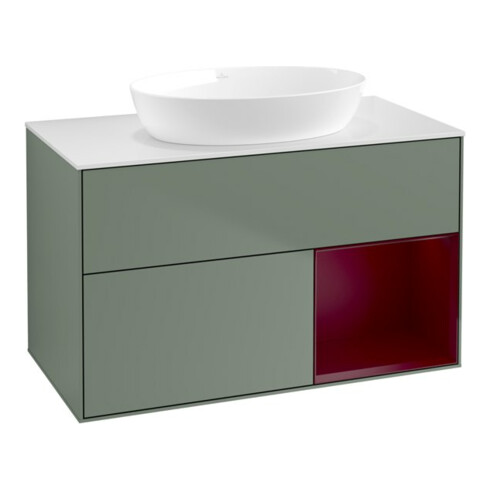 V&B Meuble sous lavabo Finion 100, Pl blanc mat, Rég Peo mat laqué, Oli. mat laqué