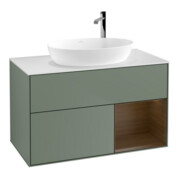 V&B Meuble sous lavabo Finion 100, pl blanc mat, rég wal ven, oli mat laqué