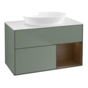 V&B Meuble sous lavabo Finion 100, pl blanc mat, régale noyer verni, huile mat lacqué