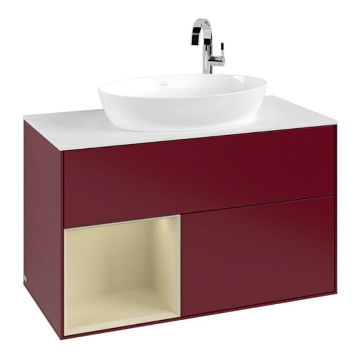 V&B Meuble sous-lavabo Finion 100, pl blanc mat, réglette argent, poignée métal