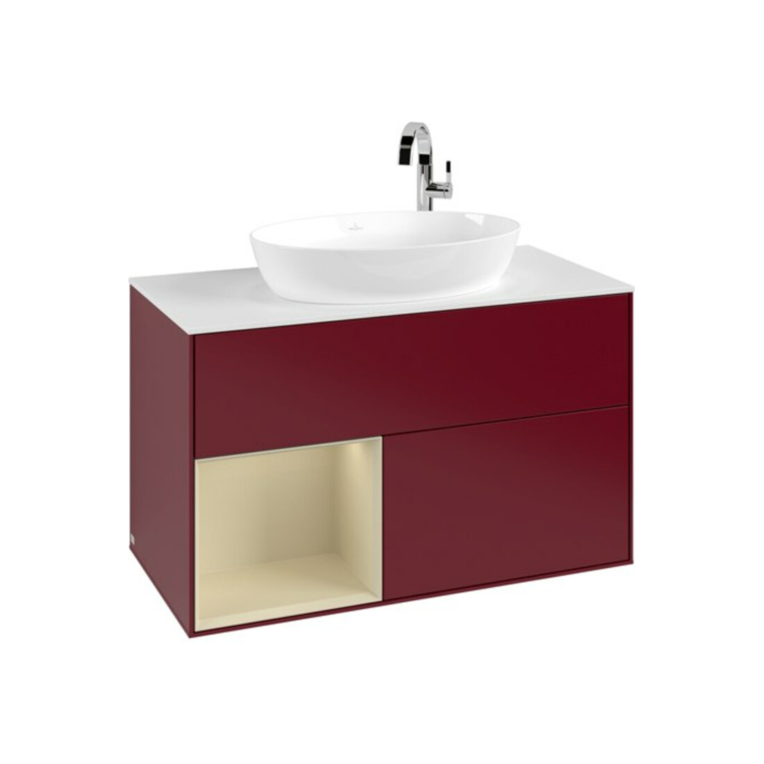 V&B Meuble sous-lavabo Finion 100, pl blanc mat, réglette argent, poignée métal