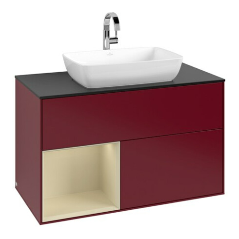 V&B Meuble sous-lavabo Finion 100, Pl blanc mat, Réglette argent, Poignées mat