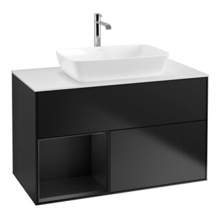 V&B Meuble sous-lavabo Finion 100, Pl blanc mat, réglette bleue mat laquée, bleue mat laquée