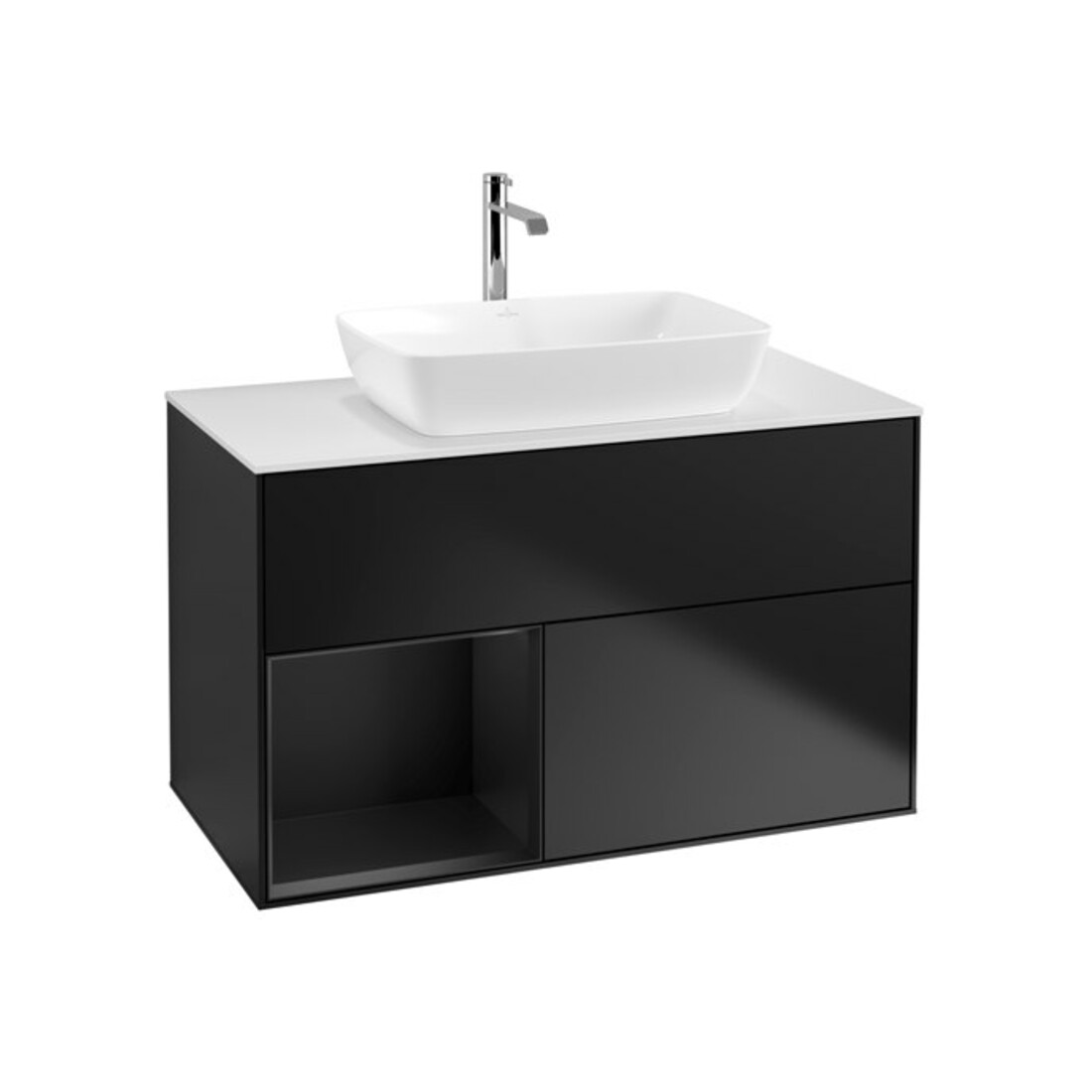 V&B Meuble sous-lavabo Finion 100, Pl blanc mat, réglette bleue mat laquée, bleue mat laquée