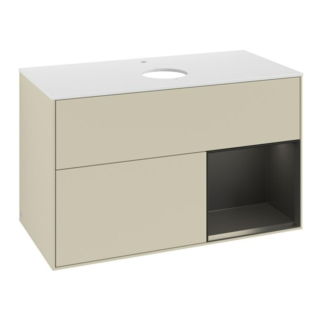 V&B Meuble sous lavabo Finion 100, Pl blanc mat, Réglette bleue mate laquée, poignée gris mat laquée