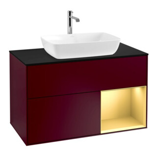 V&B Meuble sous lavabo Finion 100, pl blanc mat, réglette dorée mat, poignée mat