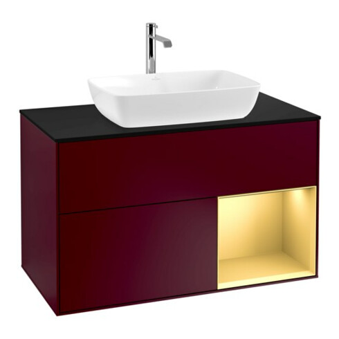 V&B Meuble sous lavabo Finion 100, pl blanc mat, réglette dorée mat, poignée mat