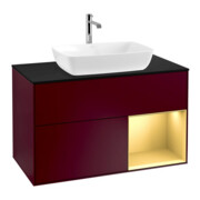 V&B Meuble sous lavabo Finion 100, pl blanc mat, réglette dorée mat, poignée mat
