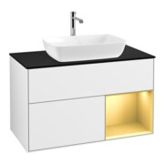 V&B Meuble sous lavabo Finion 100, Pl blanc mat, Réglette dorée mate, laque blanc brillant