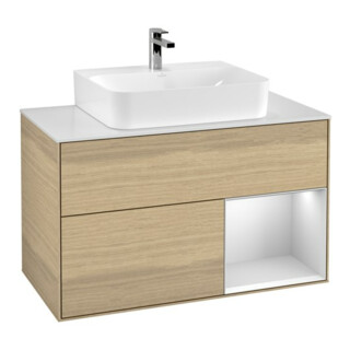 V&B Meuble sous-lavabo Finion 100, Pl blanc mat, Réglette droite blanc mat Lac, Oa ven