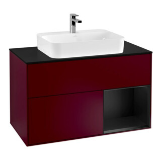 V&B Meuble sous lavabo Finion 100, Pl blanc mat, Réglette droite blanc mat Lac, Poignée mat