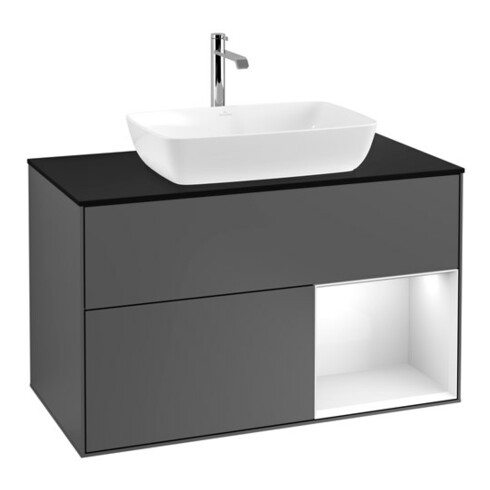 V&B Meuble sous lavabo Finion 100, Pl blanc mat, Réglette globale blanche, Anthracite m