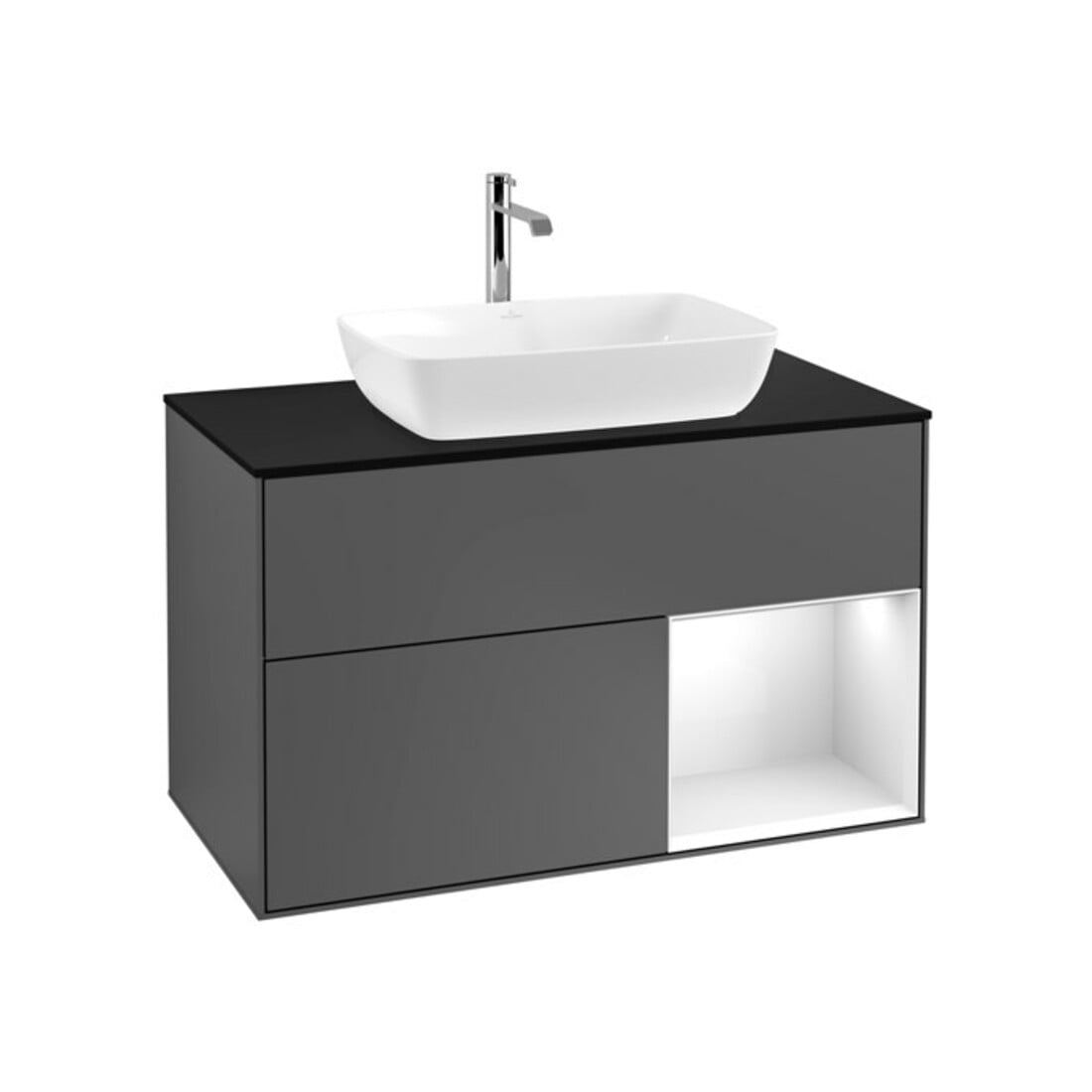 V&B Meuble sous lavabo Finion 100, Pl blanc mat, Réglette globale blanche, Anthracite m