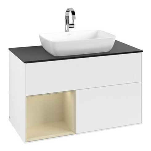 V&B Meuble sous lavabo Finion 100, Pl blanc mat, Réglette gris mat Lac, blanc mat Lac