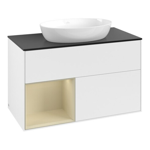 V&B Meuble sous lavabo Finion 100, Pl blanc mat, Réglette gris mat Lac, blanc mat Lac