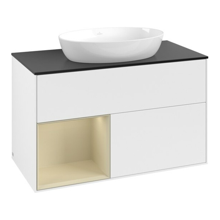 V&B Meuble sous lavabo Finion 100, Pl blanc mat, Réglette gris mat Lac, blanc mat Lac