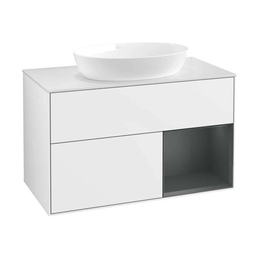 V&B Meuble sous lavabo Finion 100, Pl blanc mat, Réglette médium mat, Laqué blanc brillant
