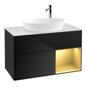 V&B Meuble sous lavabo Finion 100, Pl blanc mat, Réglette or mat Lac, bleu mat Lac