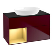 V&B Meuble sous-lavabo Finion 100, Pl blanc mat, Réglette or mat Lac, Poignée mat