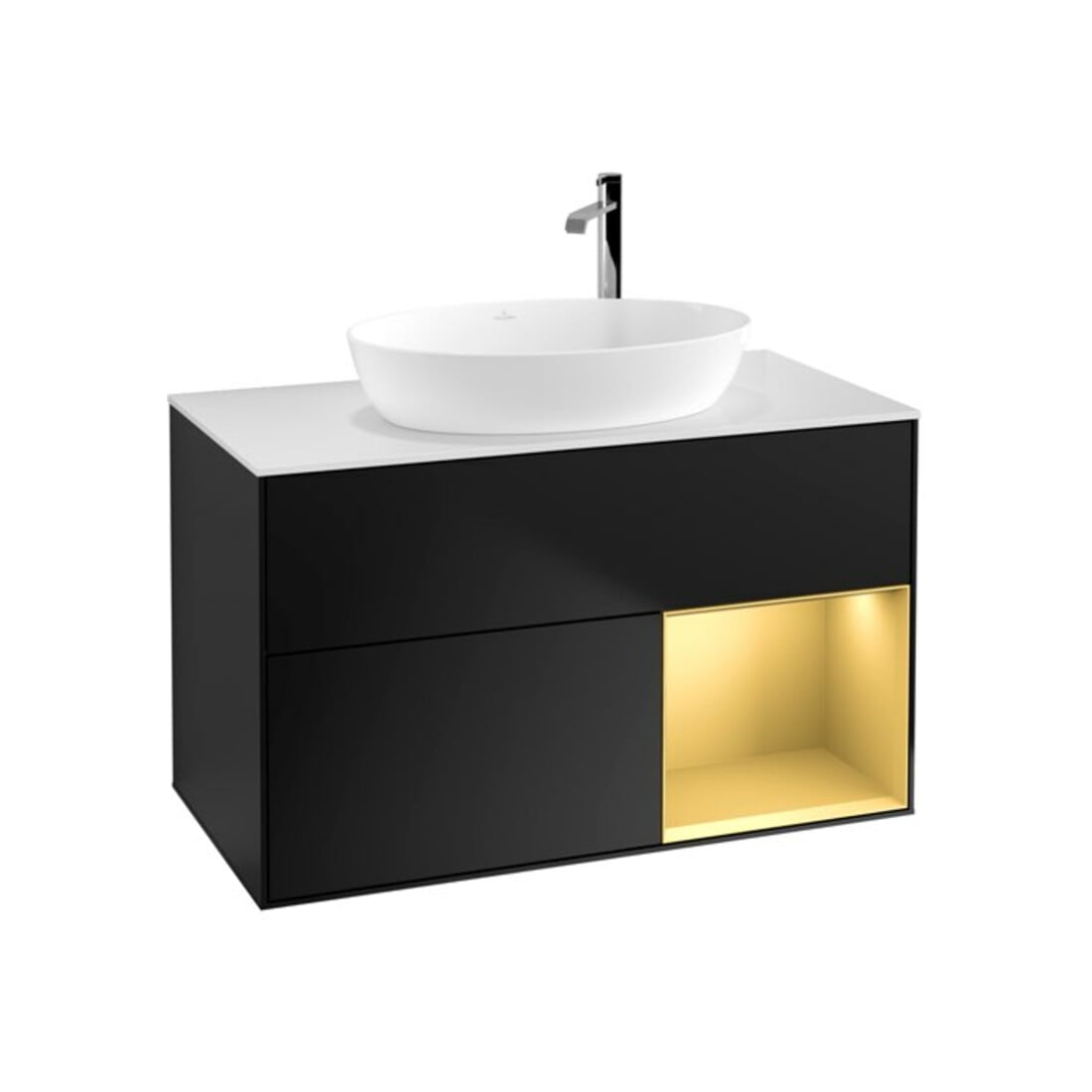 V&B Meuble sous lavabo Finion 100, pl blanc mat, réglette or mat laqué, bleu mat laqué