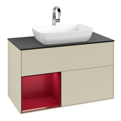 V&B Meuble sous lavabo Finion 100, Pl blanc mat, Réglette Peo mat laqué, gris brillant laqué