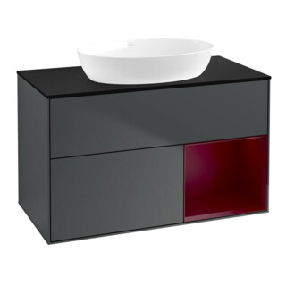 V&B Meuble sous lavabo Finion 100, Pl blanc mat, Réglette Peo mat laquée, médium bleu mat laqué