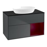 V&B Meuble sous lavabo Finion 100, Pl blanc mat, Réglette Peo mat laquée, médium bleu mat laqué-1