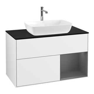 V&B Meuble sous-lavabo Finion 100, Pl blanc mat, Rg A mat laqué, blanc brillant laqué
