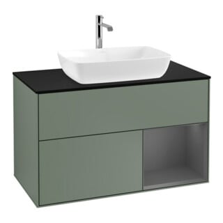V&B Meuble sous lavabo Finion 100, Pl blanc mat, Rg A mat laqué, Oli mat laqué