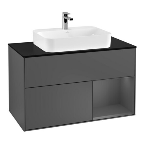 V&B Meuble sous lavabo Finion 100, Pl blanc mat, Rg anthracite mat, anthracite mat