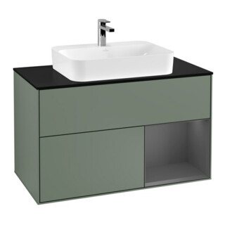 V&B Meuble sous lavabo Finion 100, Pl blanc mat, Rg anthracite mat, Olives mat laqué