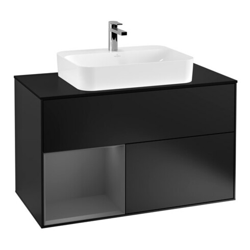 V&B Meuble sous lavabo Finion 100, Pl blanc mat, Rg gauche Anthracite mat, blanc mat Lacquer