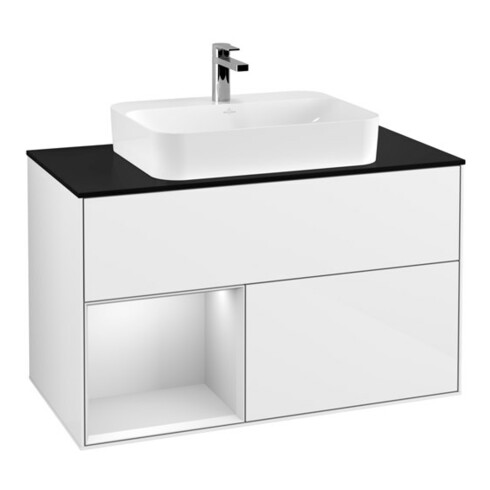 V&B Meuble sous lavabo Finion 100, Pl blanc mat, Rg gauche blanc laqué brillant