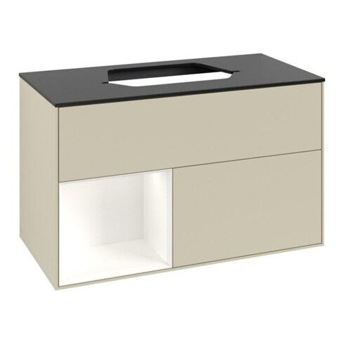 V&B Meuble sous lavabo Finion 100, Pl blanc mat, Rg gauche blanc mat laqué, si gris mat laqué