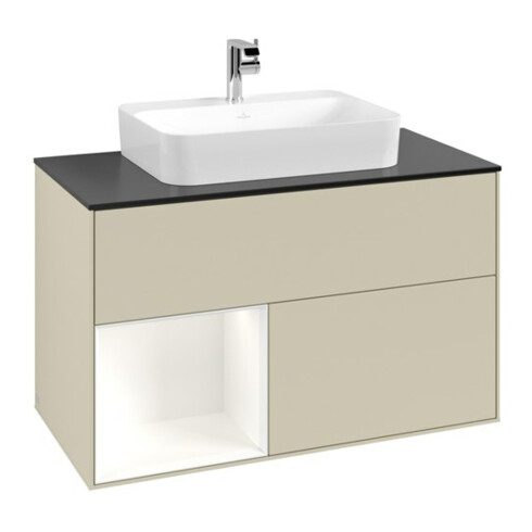 V&B Meuble sous lavabo Finion 100, Pl blanc mat, Rg gauche blanc mat laqué, si gris mat laqué