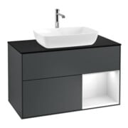 V&B Meuble sous lavabo Finion 100, Pl blanc mat, Rg gris blanc laqué, avec bleu mat laqué-1