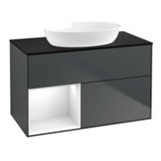 V&B Meuble sous lavabo Finion 100, Pl blanc mat, Rg gris blanc laqué, md bleu mat laqué-1