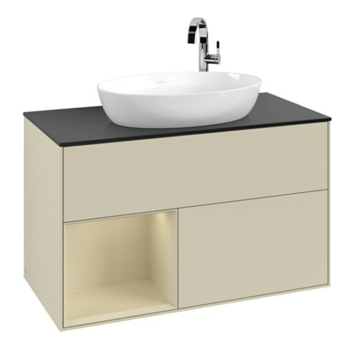 V&B Meuble sous lavabo Finion 100, Pl blanc mat, Rg gris mat laqué, gris mat laqué