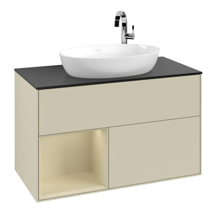 V&B Meuble sous lavabo Finion 100, Pl blanc mat, Rg gris mat laqué, gris mat laqué