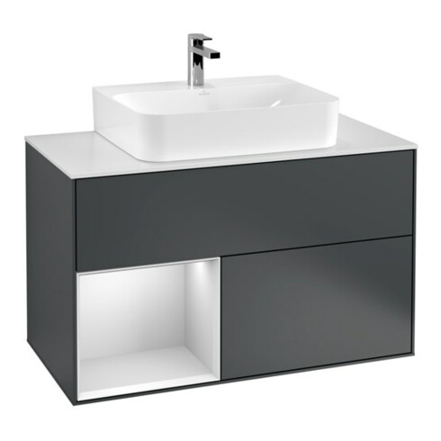 V&B Meuble sous lavabo Finion 100, Pl blanc mat, Rg laqué blanc mat, md bleu mat lacqué