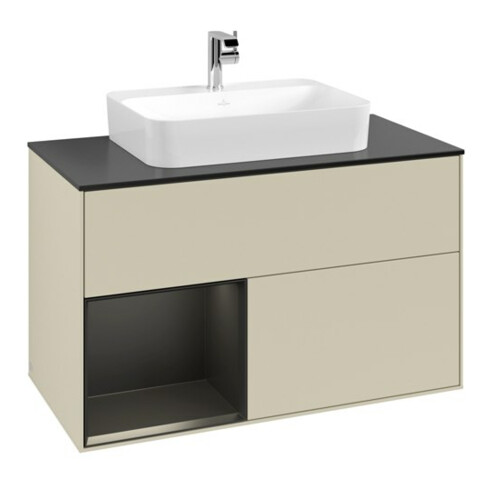 V&B Meuble sous lavabo Finion 100, Pl blanc mat, Rg laqué bleu mat, si Gris mat Lac