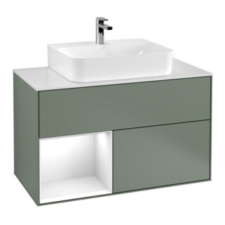 V&B Meuble sous lavabo Finion 100, Pl blanc mat, Rg laqué gris blanc, Oli. mat laqué