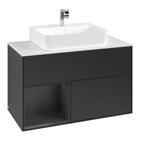 V&B Meuble sous lavabo Finion 100, Pl blanc mat, Rg laqué gris mat, bleu mat lacqué