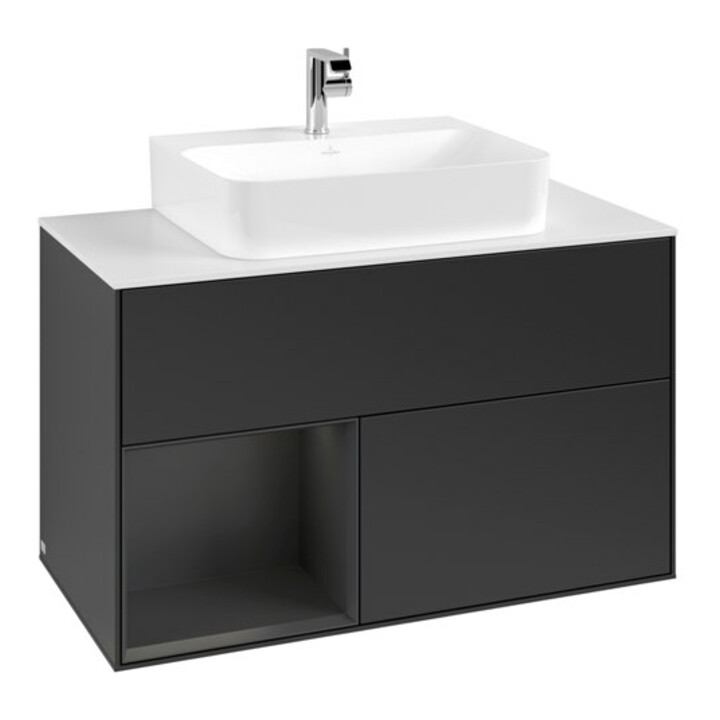 V&B Meuble sous lavabo Finion 100, Pl blanc mat, Rg laqué gris mat, bleu mat lacqué