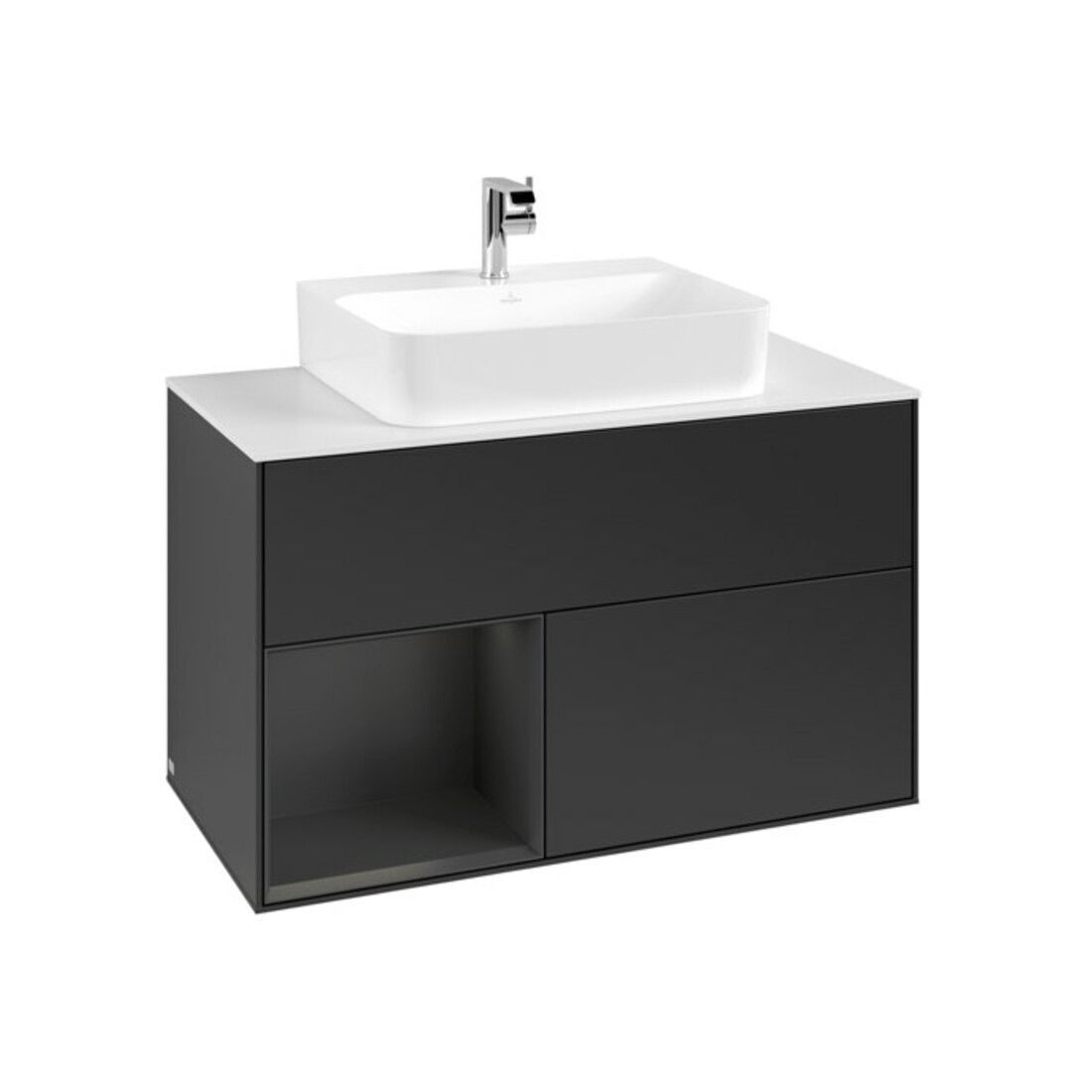 V&B Meuble sous lavabo Finion 100, Pl blanc mat, Rg laqué gris mat, bleu mat lacqué