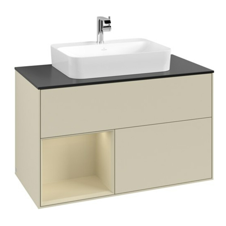V&B Meuble sous lavabo Finion 100, Pl blanc mat, Rg laqué gris mat, si Gris mat Laqué