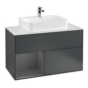 V&B Meuble sous lavabo Finion 100, Pl blanc mat, Rg laqué mat, médaille bleue mat Lac